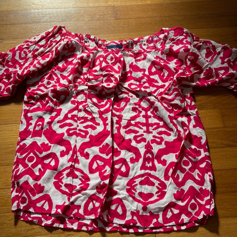 Escapada pink and white short sleeve top